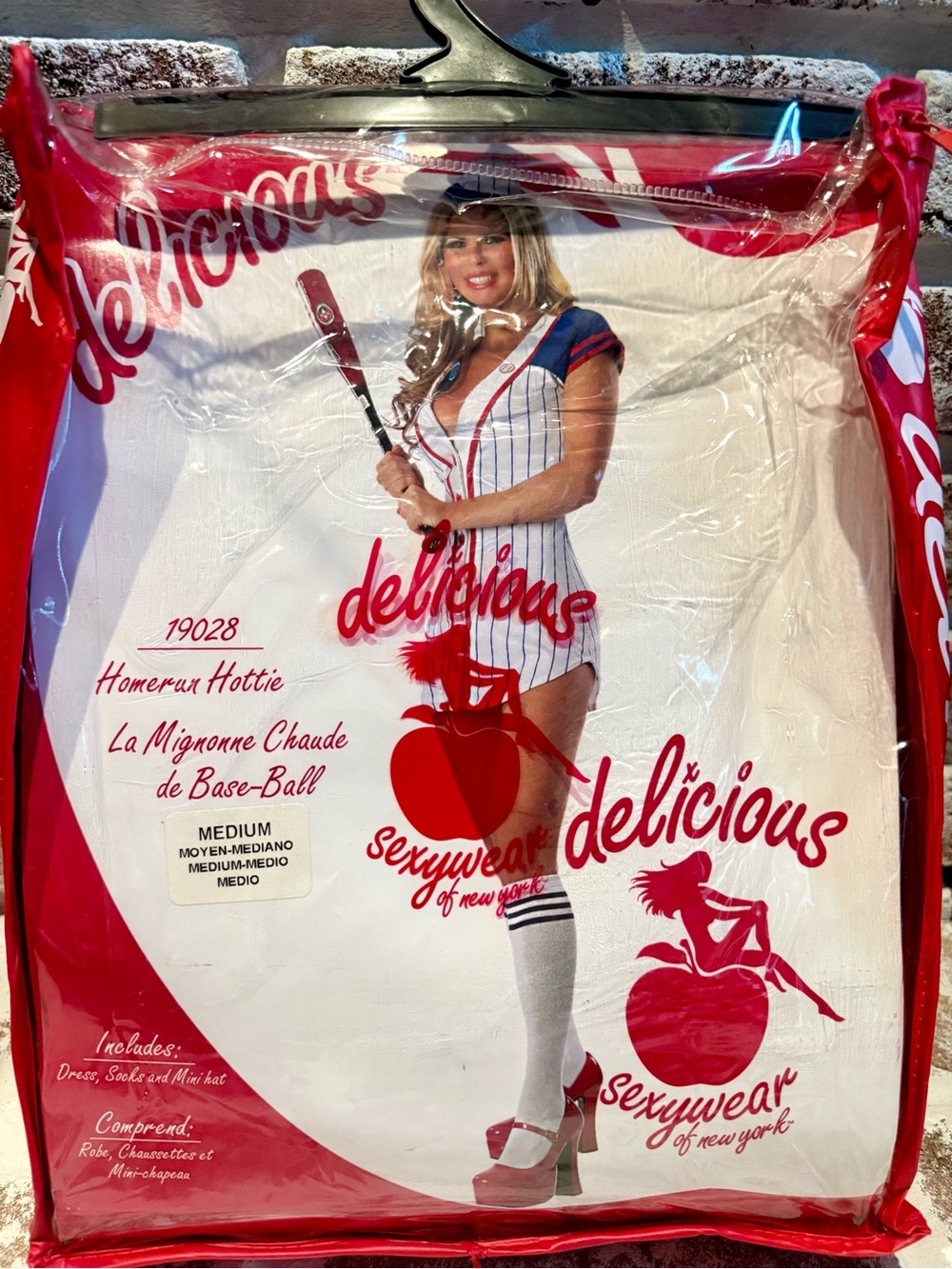 'Homerun Hottie' Women's Baseball Costume - White & Red. Size Medium.